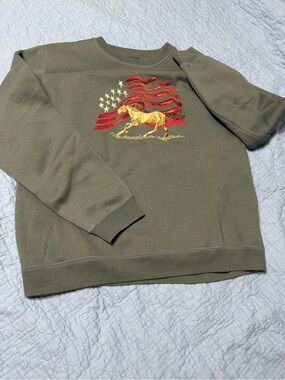 Bit & Bridle Crewneck Sweatshirt with Red & Gold Embroidered Flag and Horse